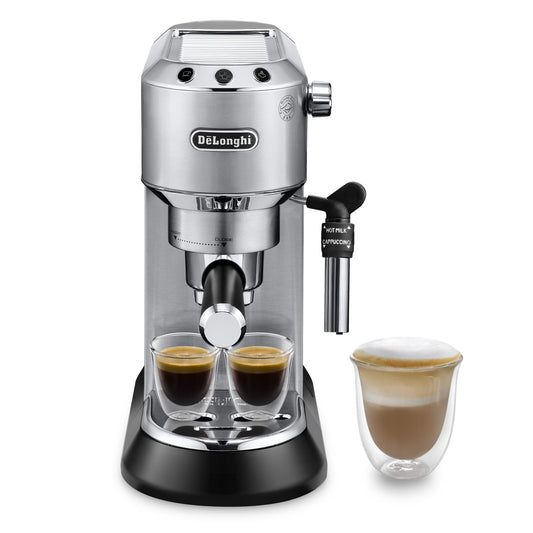 Cafetera Espresso Compacta – 1L, Vaporizador Profesional, Plateado